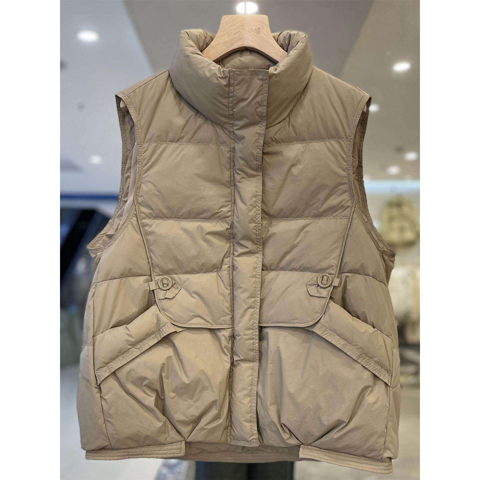 韩系大码女装立领无袖马甲女冬季新款高级感羽绒棉服坎肩马夹外套