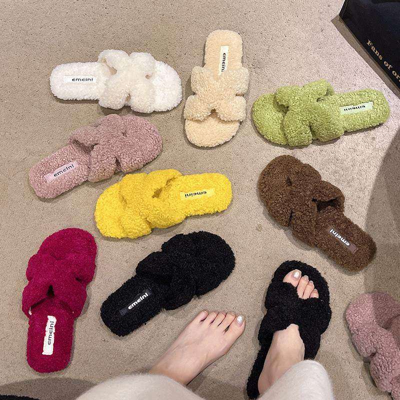 大码女鞋41到43毛毛拖鞋一字平底外穿2025新款秋冬皮毛一体棉拖鞋,女鞋,毛毛鞋,淘宝优惠券,粉丝福利购,淘宝优惠卷
