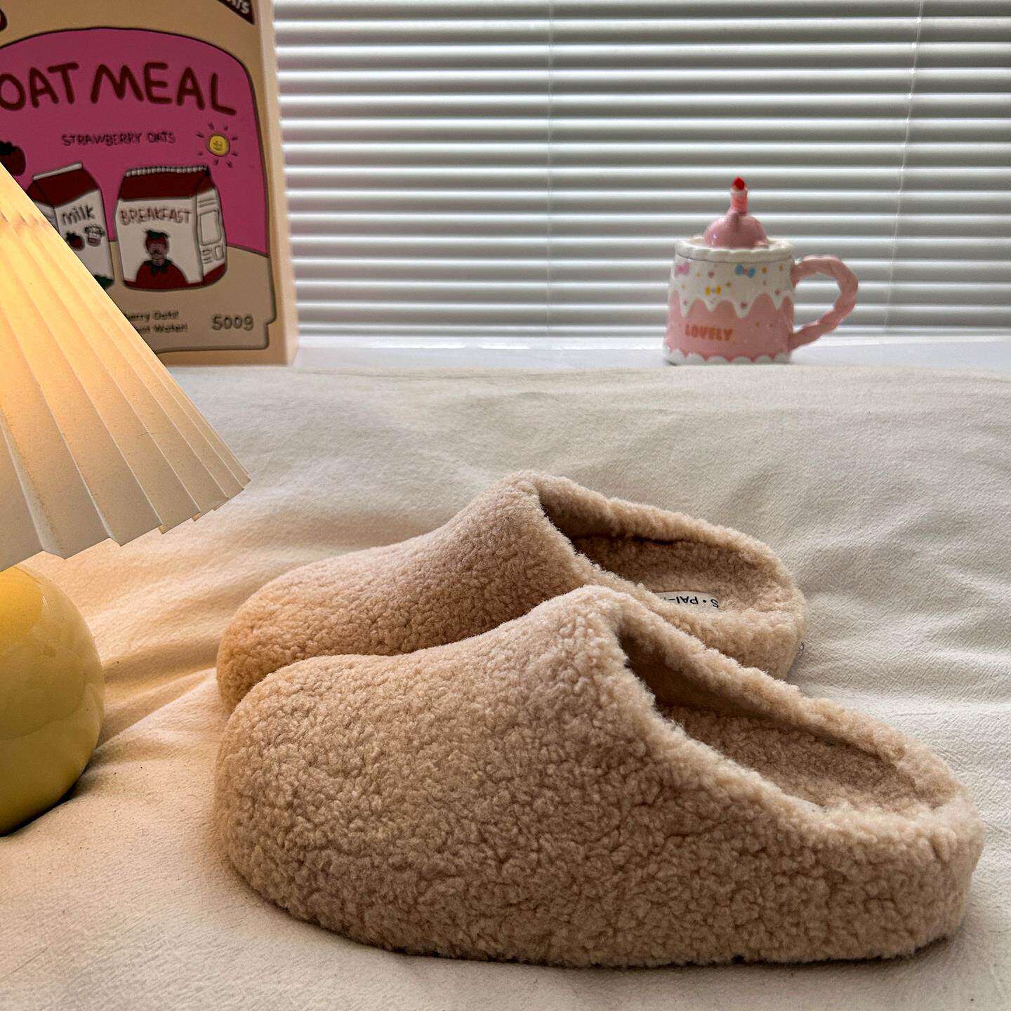 包头毛毛拖鞋女秋冬外穿2025新款厚底内增高勃肯鞋半拖加绒棉拖鞋