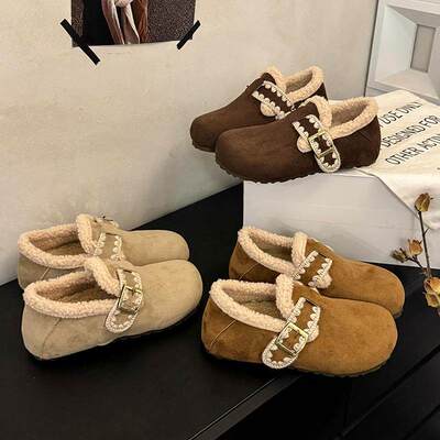 大码加绒勃肯鞋女41到43厚底2025新款冬季棉鞋全包软底保暖雪地靴