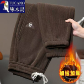 加绒加厚宽松显瘦百搭卫裤 男士 灯芯绒保暖刺绣束脚裤 啄木鸟秋冬季