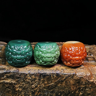 天然原矿阿拉善玛瑙蓝绿红貔貅珠子兽珠配珠隔珠单珠金刚菩提配饰