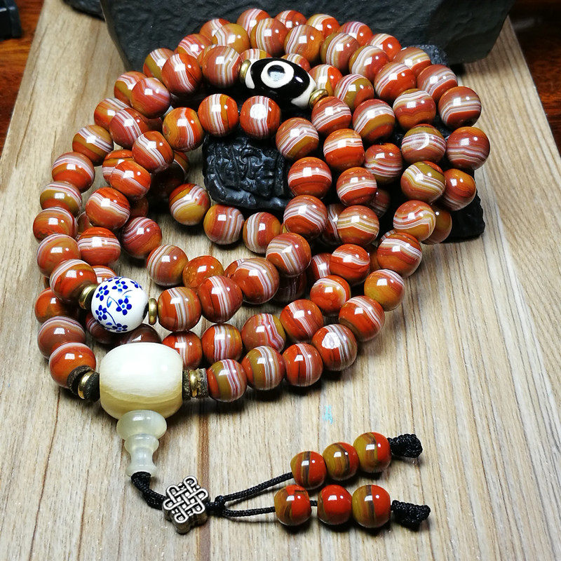 天然宣化战国红玛瑙手串男女款108佛珠项链散珠情侣民族风毛衣链