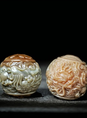 天然原矿阿拉善玛瑙绿碧玉龙凤呈祥珠四灵珠顶珠手串配饰DIY圆珠