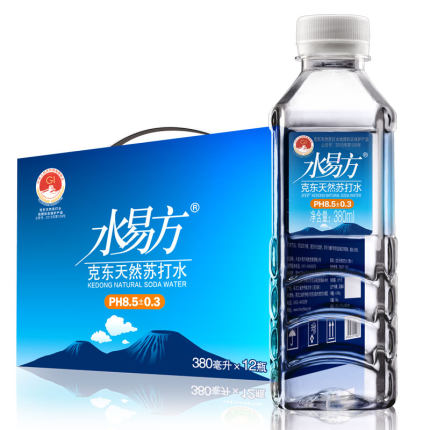 水易方克东天然苏打水380ml*12瓶 无汽弱碱性饮用水 礼盒装