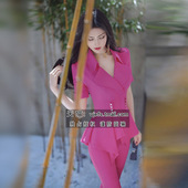 小裙摆小西服外套喇叭裤 VJE夏季 新款 职业套装 两件套 气质短袖