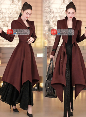 VJE冬季欧美英伦风不规则大衣2025新款气质商务女王范收腰外套