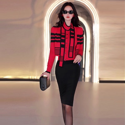 VJE秋季假两件撞色拼接长袖针织衫2025新款修身内搭外穿毛衣上衣