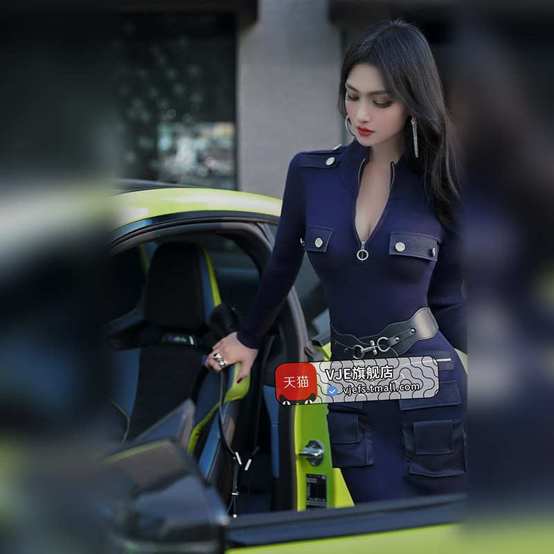 轻熟风收腰显瘦针织口袋连衣裙