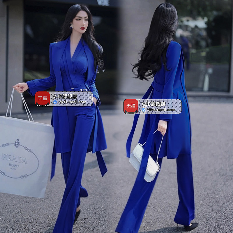 OL风高级感电光蓝风衣外套