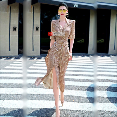 VJE夏季小众设计感衬衫裙2025新款女人味商务风短袖过膝连衣裙