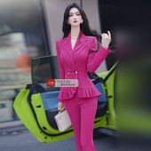 翻领荷叶边下摆西装 套装 喇叭裤 名媛风西装 两件套新款 VJE春季