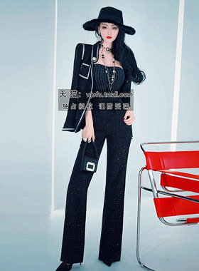VJE秋冬季黑色修身显瘦微喇叭裤子新款时尚气质显高休闲长裤