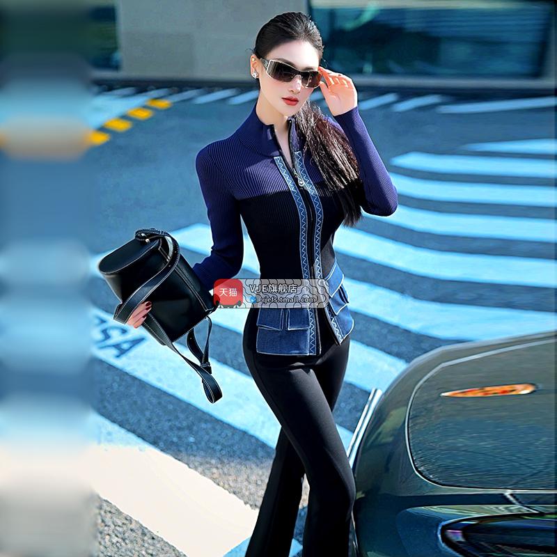 VJE秋冬季小众装饰口袋穿搭上衣新款气质减龄外穿针织衫外套