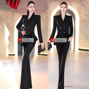 双排扣裙摆上衣微喇叭裤 2025新款 两件套 欧美减龄职业套装 VJE秋季