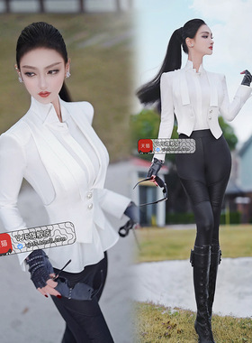 VJE春季帅气假两件衬衫外套新款气质减龄修身职业范女装上衣