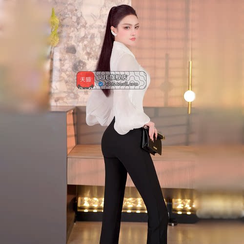 VJE欧美法式时尚灯笼袖白色衬衫2026新款设计感拼接修身上衣小衫
