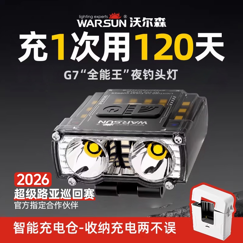 沃尔森夜钓头灯G7猫头鹰强光超亮充电超长续航感应钓鱼专用帽夹灯