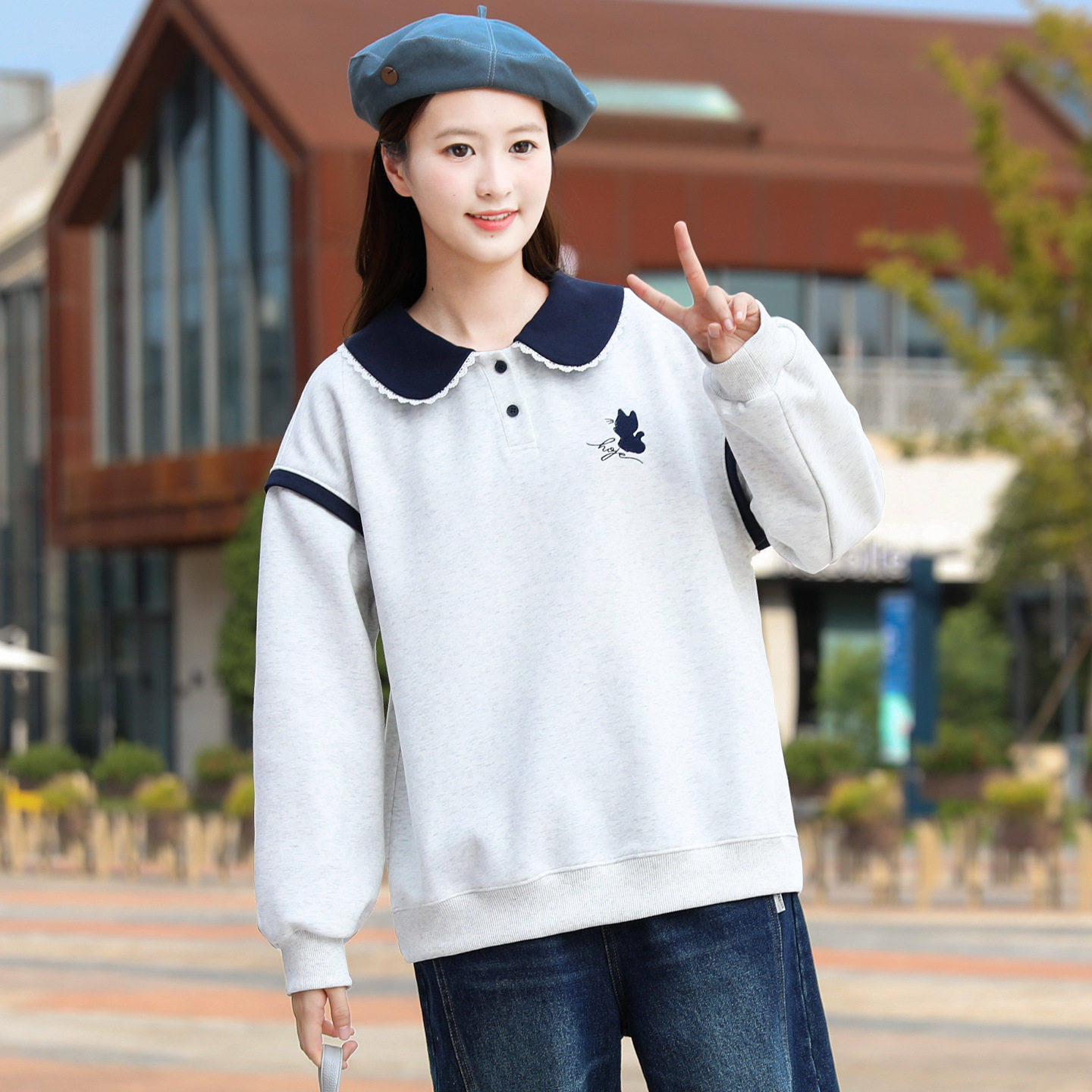 2025秋冬新款女童少女初高中生女孩学院风娃娃领加绒卫衣上衣加厚,女装/女士精品,卫衣/绒衫,淘宝优惠券,粉丝福利购,淘宝优惠卷