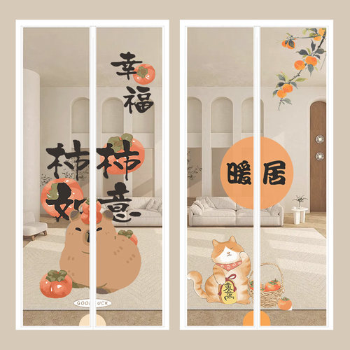 中式卡通夏新款印花防蚊门帘加密网纱家用卧室磁铁自吸免打孔纱帘