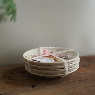 留白 美国单 陶瓷兔子碟  复活节餐具 手绘彩 碟子套装 釉下彩