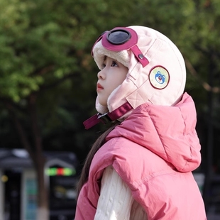 飞行员带护目镜儿童帽子冬季加绒加厚保暖防风护耳帽男女宝宝帽子