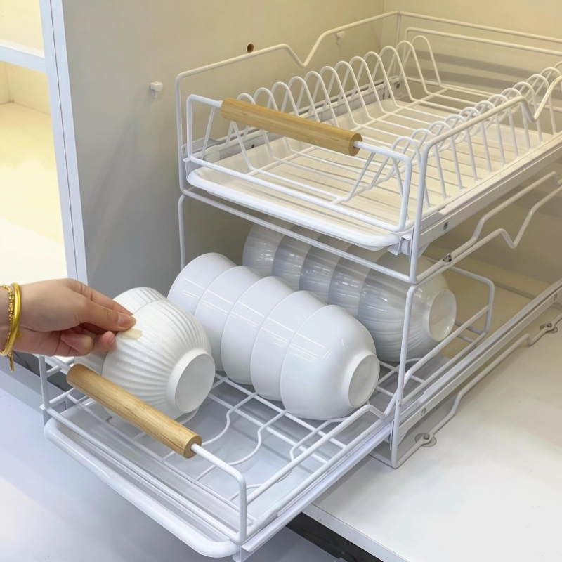厨房柜抽屉内置碗架抽拉碗碟架橱柜拉篮碗篮碗盘收纳架沥水置物架