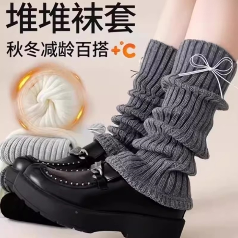 女童袜套秋冬季儿童韩版甜美花边堆堆袜冬季加厚保暖针织小腿套