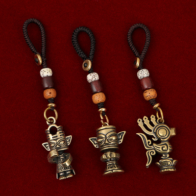 神官纵目文创三星堆大立人像挂件