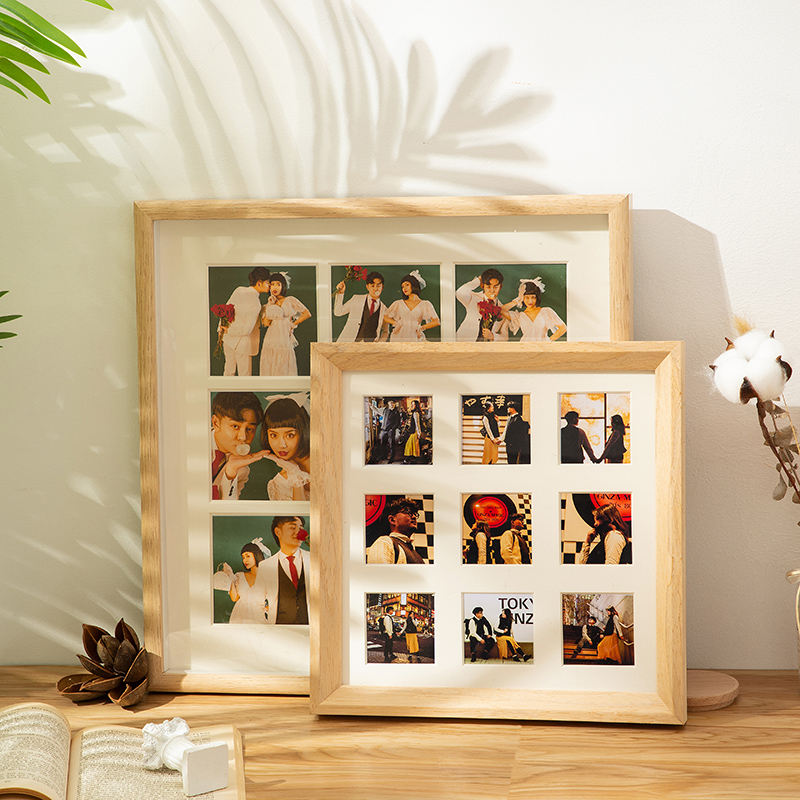 免打中空孔婚纱照实木九宫格摆台