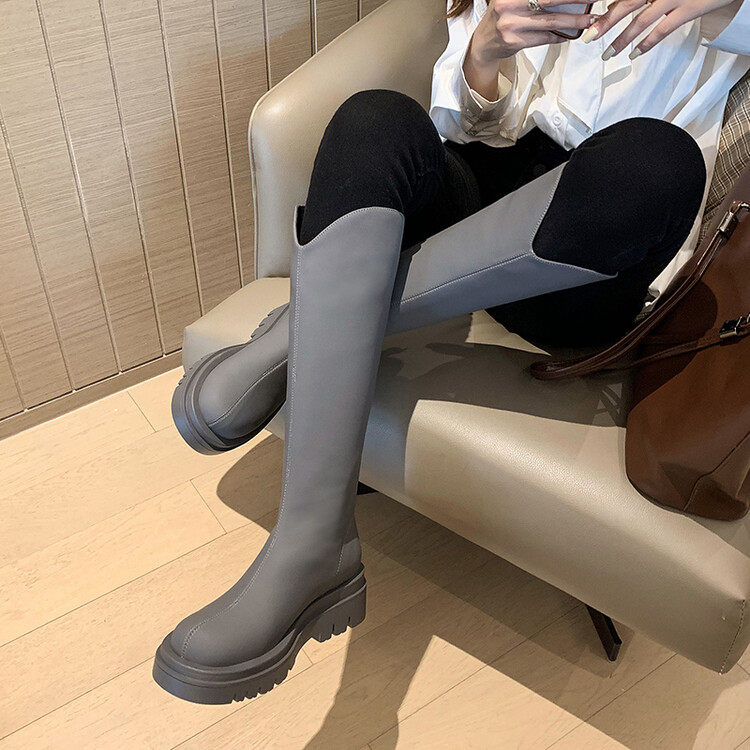 荔枝夫人圆头平底二层牛皮四季通用靴子女款英伦复古舒适短靴