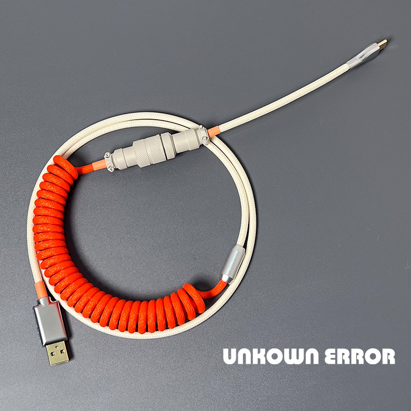 UNKNOWN ERROR CUSTOMIZED MECHANICAL KEYBOARD CORD SPIRAL AVIATION PLUG CORD ORANGE IVORY WHITE COLOR BRAIDED CORD A61