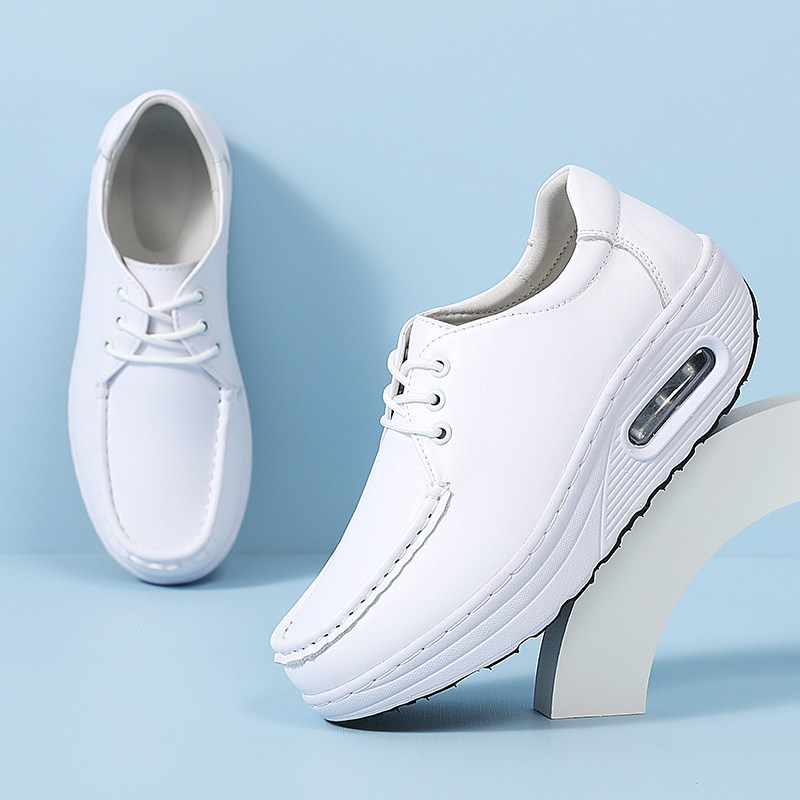 气垫护士鞋女夏季透气真皮软底不累脚绑带舒适防滑医护专用工作鞋