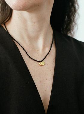 黑玛瑙925银厚镀金日月灵感