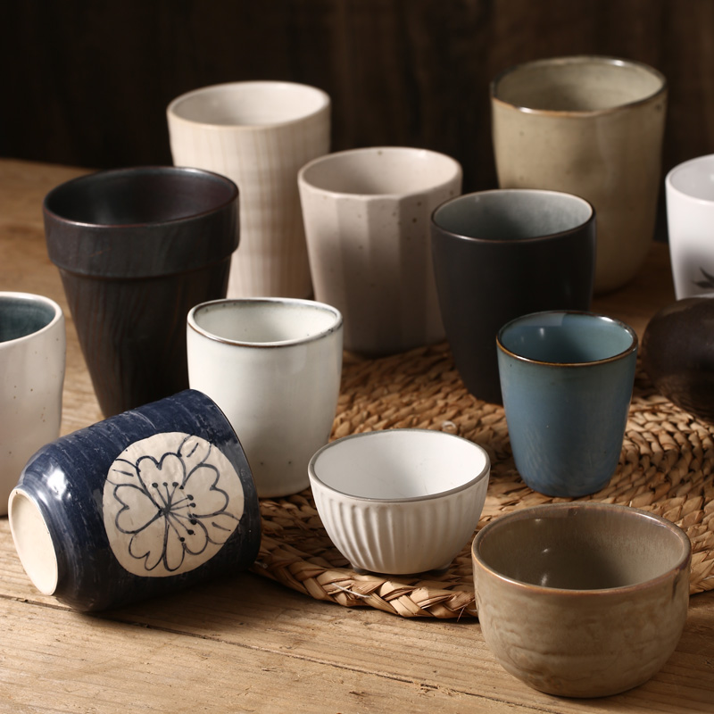 陶瓷无把杯小酒杯简约复古茶杯