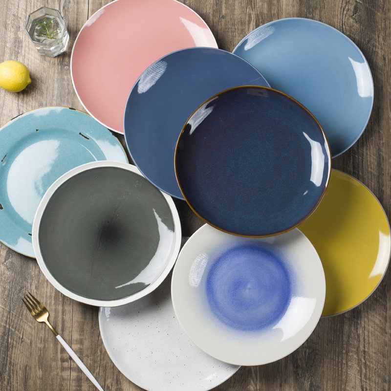 牛排盘陶瓷彩色圆形10寸大盘