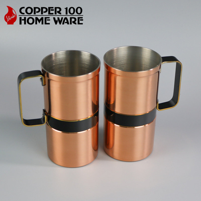 日本原装进口新光堂马克杯情侣水杯啤酒杯2只铜工艺品套装