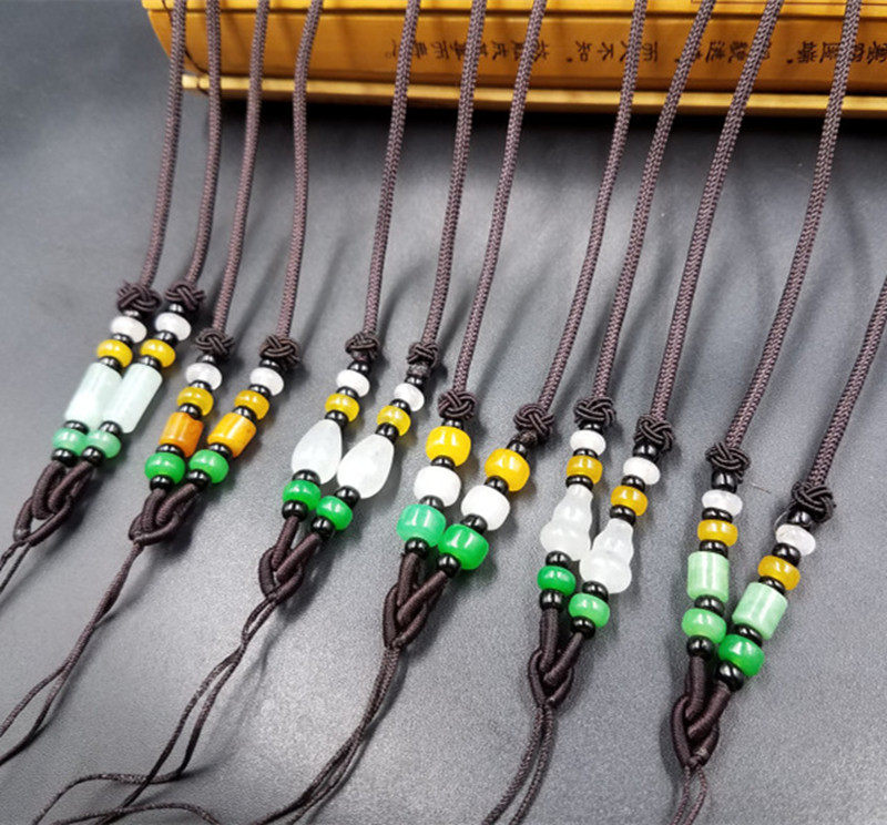 新款精美翠玉巴山料挂件哼葫芦水滴吊吊坠绳玉石项链绳毛衣链玉绳