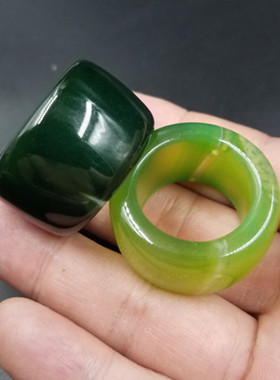 玉石扳指绿玉髓玛瑙加宽蓝色指环