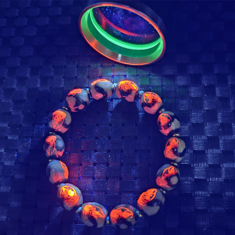 荧光观音虎牙天珠米珠玉石手链牙黄三眼天珠椭圆路路通手链玉手串