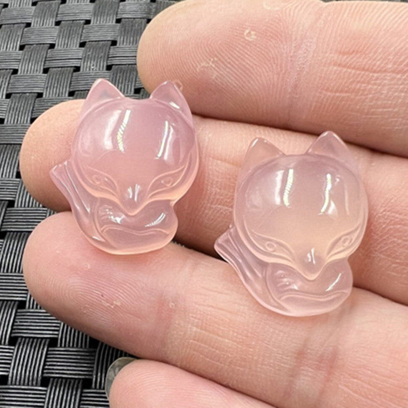 玉石挂件冰种粉玉髓狐狸挂件玛瑙大头狐狸吊坠玉狐狸耳环手链吊坠
