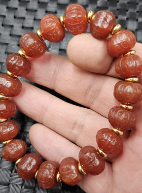 红玛瑙六棱回纹珠玉石手链红玉髓算盘珠手链男女同款手串多棱手饰