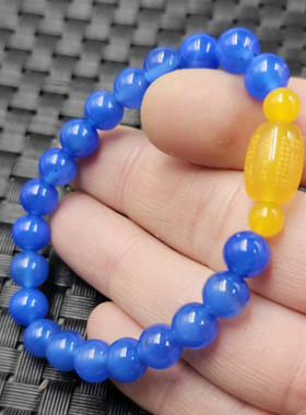 包邮冰种蓝玉髓圆珠玉石手链