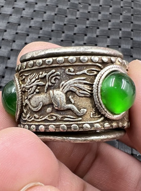 藏银麒麟貔貅扳指手饰指环