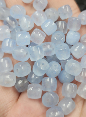 海蓝宝色老型珠玉石散珠宝蓝色石英岩玉桶珠隔珠饰品配件珠子
