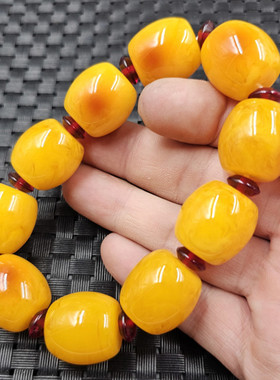 荧光浮盐水蜜蜡桶珠手链人造鸡油黄蜜蜡路路通手链男女同款手串