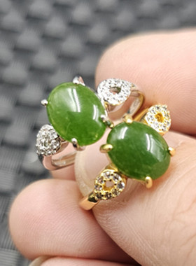 台湾碧玉蛋形玉石戒指爱心