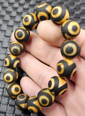 黑黄三眼天珠玉石手链14毫米