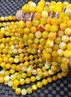 黄缠丝玛瑙圆珠玉石项链