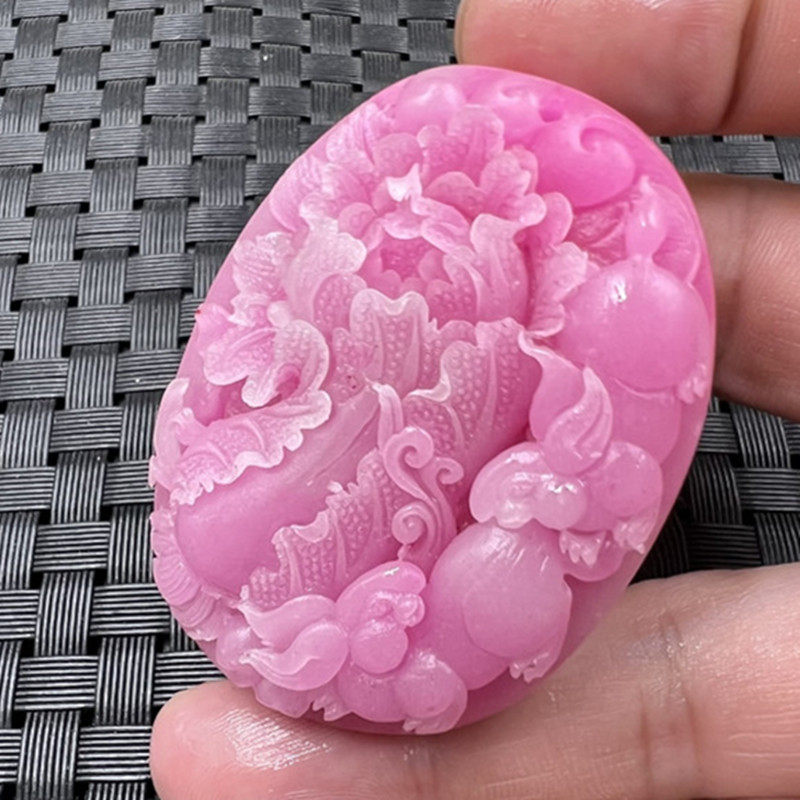 仿玉石挂件仿舒俱来白菜挂件仿桃花玉生肖兔吊坠粉色玉牌子项链坠